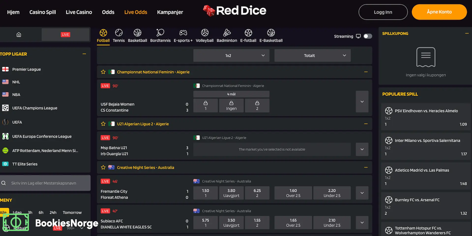 Red Dice betting markets live betting