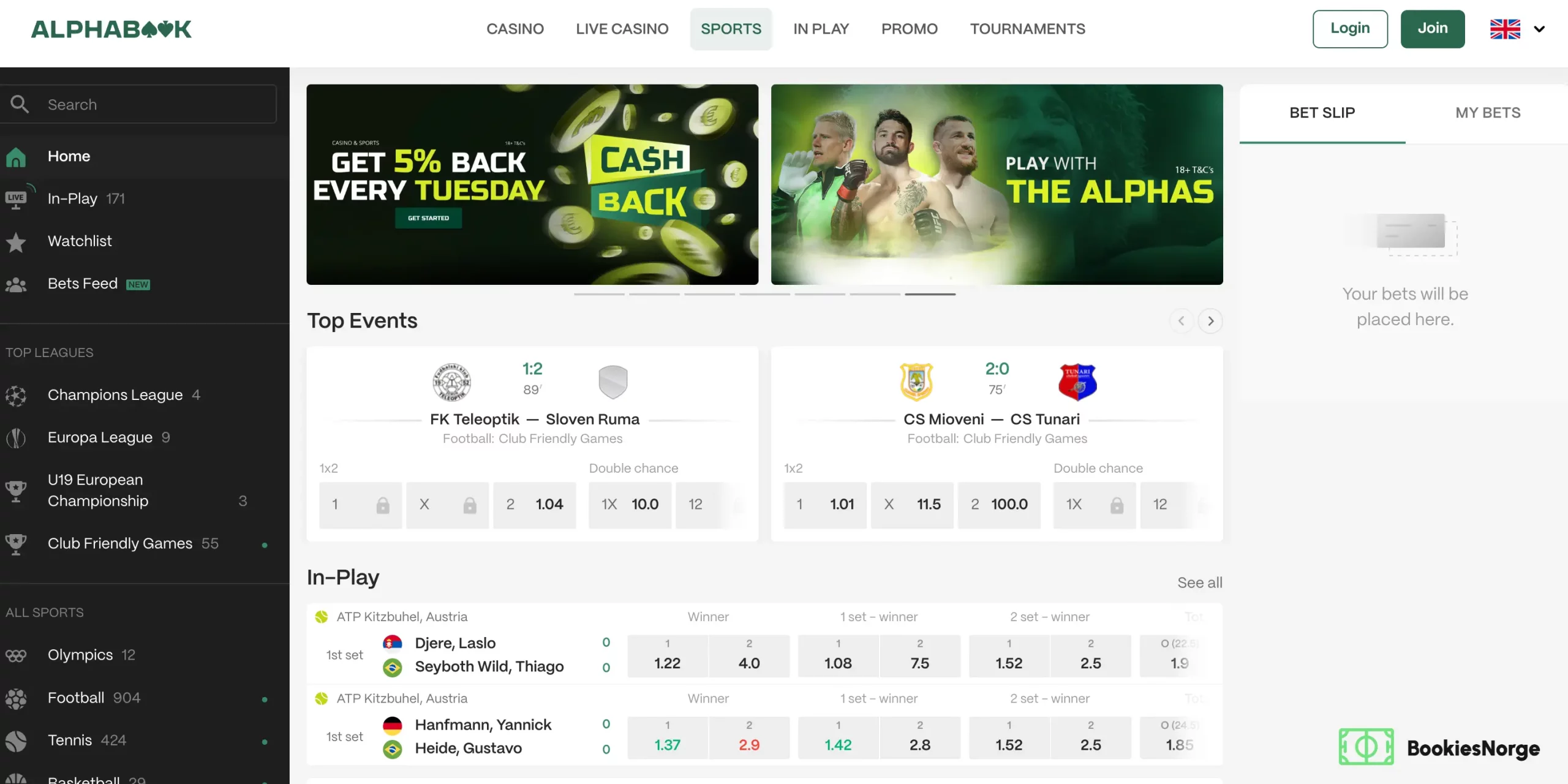 Sportsbetting muligheter hos Alphabook