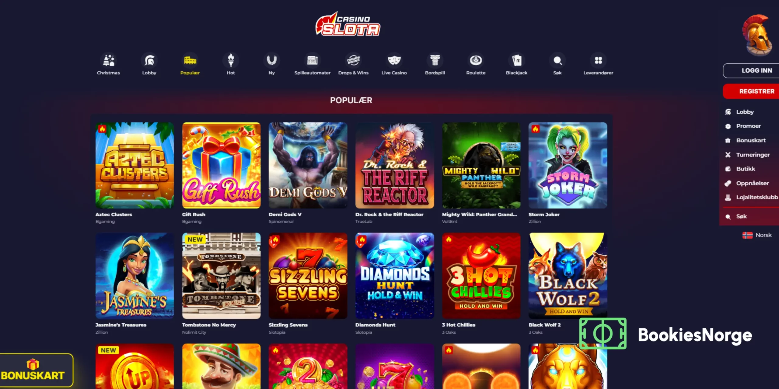 Spillutvalg hos Slota Casino